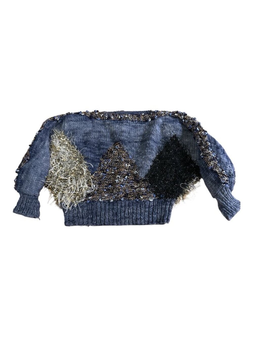 Vintage Handmade Fuzzy Sweater Oversized Crop Bling Christmas Trees Holiday Glam